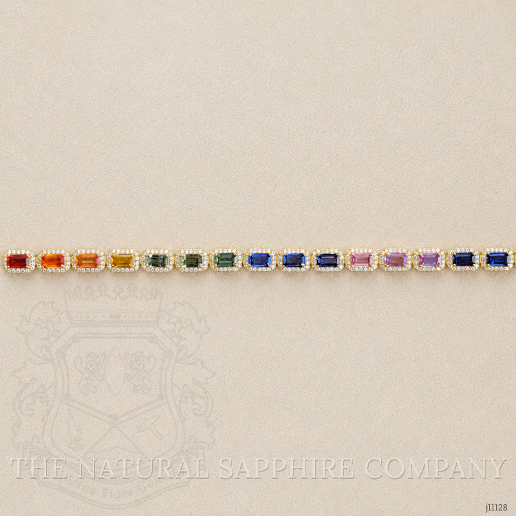 8.40 Ct.Tw. Multi Color Sapphire and Natural Diamond Pave Bracelet, 14K Yellow Gold