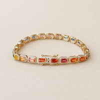 8.40&nbsp;Ct.Tw.Total Carat Weight Multi Color Sapphire and Natural Diamond Pave Bracelet, 14K Yellow Gold Image