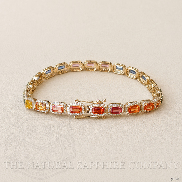 8.40 Ct.Tw. Multi Color Sapphire and Natural Diamond Pave Bracelet, 14K Yellow Gold