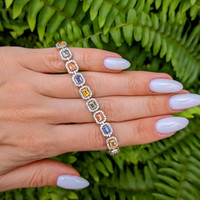 5.28 Ct.Tw. Multi Color Sapphire and Natural Diamond Pave Bracelet, 14K Yellow Gold Life Style