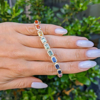 8.40&nbsp;Ct.Tw.Total Carat Weight Multi Color Sapphire and Natural Diamond Pave Bracelet, 14K Yellow Gold Life Style