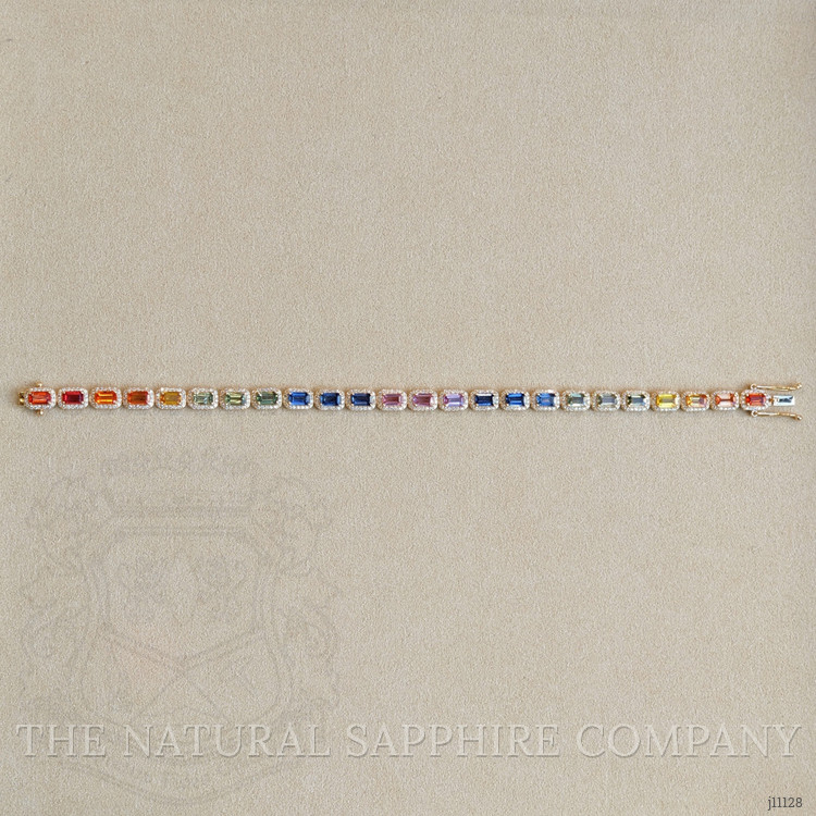 8.40 Ct.Tw. Multi Color Sapphire and Natural Diamond Pave Bracelet, 14K Yellow Gold