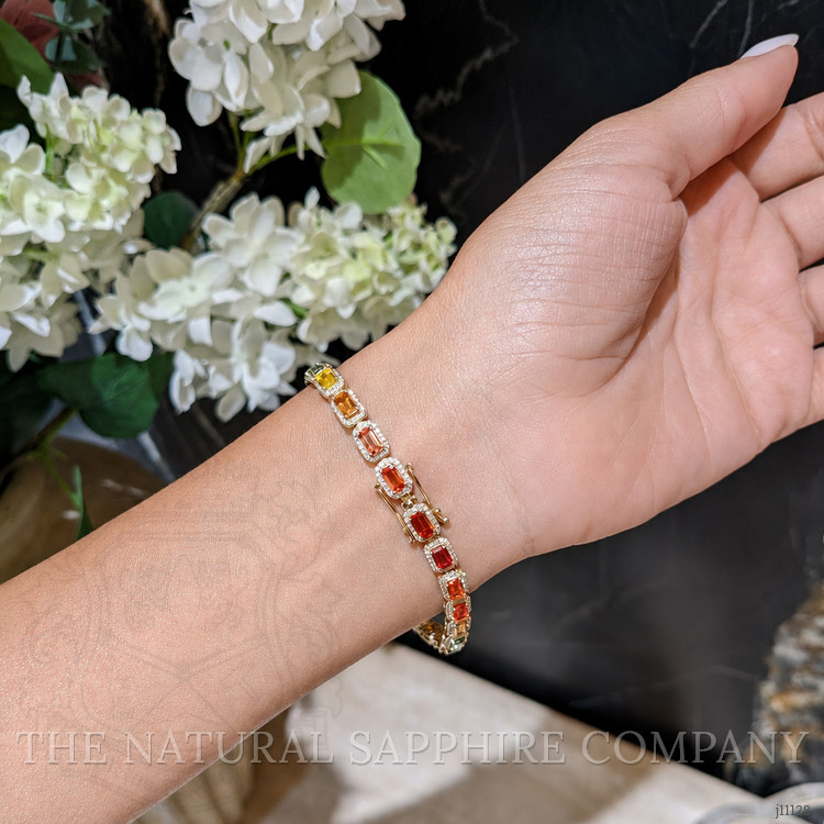 8.40 Ct.Tw. Multi Color Sapphire and Natural Diamond Pave Bracelet, 14K Yellow Gold