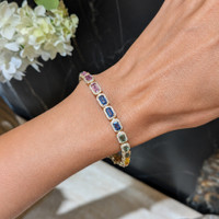 8.40&nbsp;Ct.Tw.Total Carat Weight Multi Color Sapphire and Natural Diamond Pave Bracelet, 14K Yellow Gold Life Style