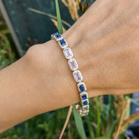8.40&nbsp;Ct.Tw.Total Carat Weight Multi Color Sapphire and Natural Diamond Pave Bracelet, 14K Yellow Gold Life Style
