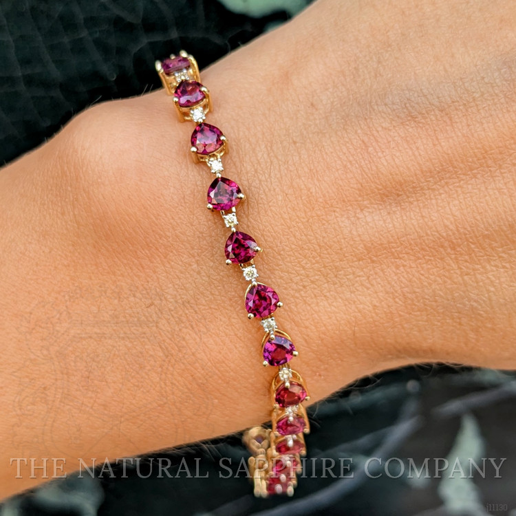 9.45 Ct.Tw. Rhodolite Garnet Natural Diamond Tennis/Riviere Bracelet, 14K Yellow Gold