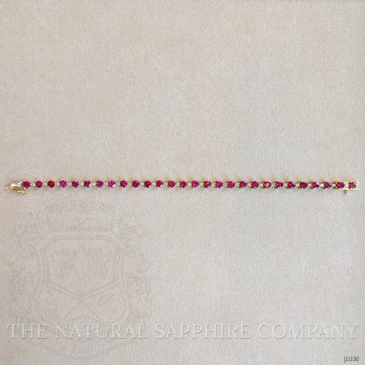 9.45 Ct.Tw. Rhodolite Garnet Natural Diamond Tennis/Riviere Bracelet, 14K Yellow Gold