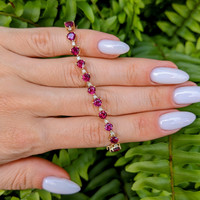 9.45 Ct.Tw. Rhodolite Garnet Natural Diamond Tennis/Riviere Bracelet, 14K Yellow Gold Image