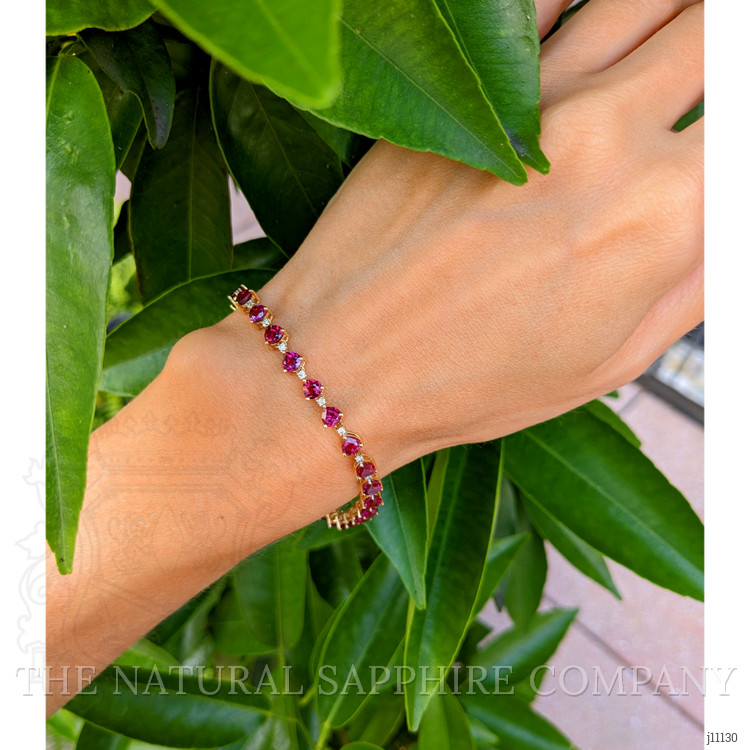 9.45 Ct.Tw. Rhodolite Garnet Natural Diamond Tennis/Riviere Bracelet, 14K Yellow Gold