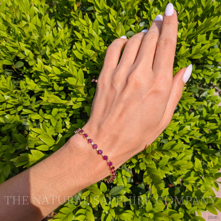 9.45 Ct.Tw. Rhodolite Garnet Natural Diamond Tennis/Riviere Bracelet, 14K Yellow Gold