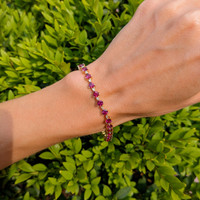 9.45 Ct.Tw. Rhodolite Garnet Natural Diamond Tennis/Riviere Bracelet, 14K Yellow Gold Life Style