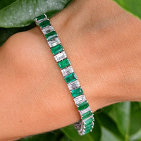 8.49 Ct.Tw. Emerald Natural Diamond Tennis/Line Bracelet, 18K White Gold Image