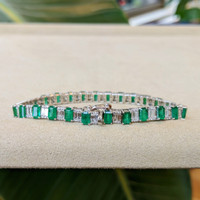8.49 Ct.Tw. Emerald Natural Diamond Tennis/Line Bracelet, 18K White Gold Image