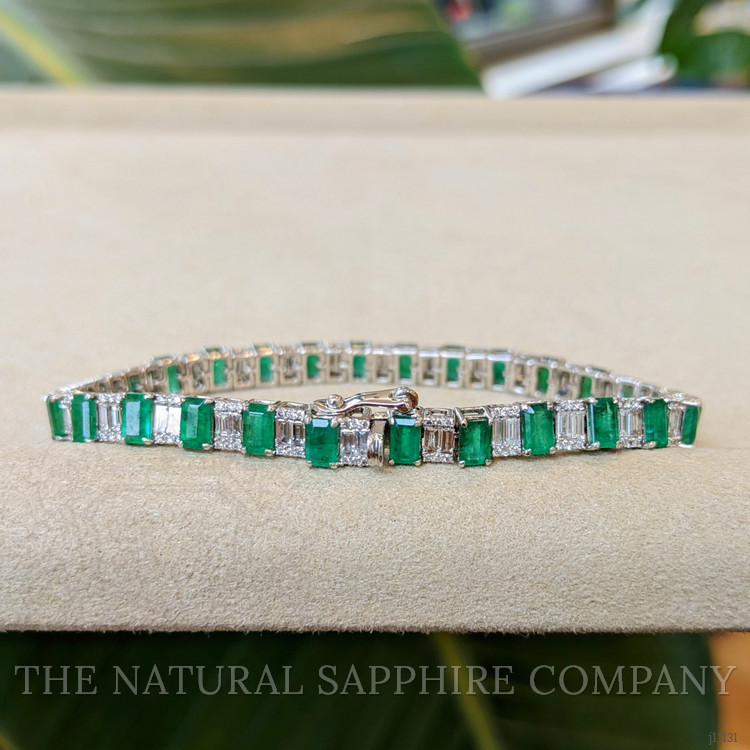 8.49 Ct.Tw. Emerald Natural Diamond Tennis/Line Bracelet, 18K White Gold