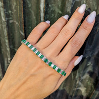 8.49 Ct.Tw. Emerald Natural Diamond Tennis/Line Bracelet, 18K White Gold Life Style