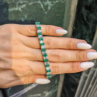 8.49 Ct.Tw. Emerald Natural Diamond Tennis/Line Bracelet, 18K White Gold Life Style