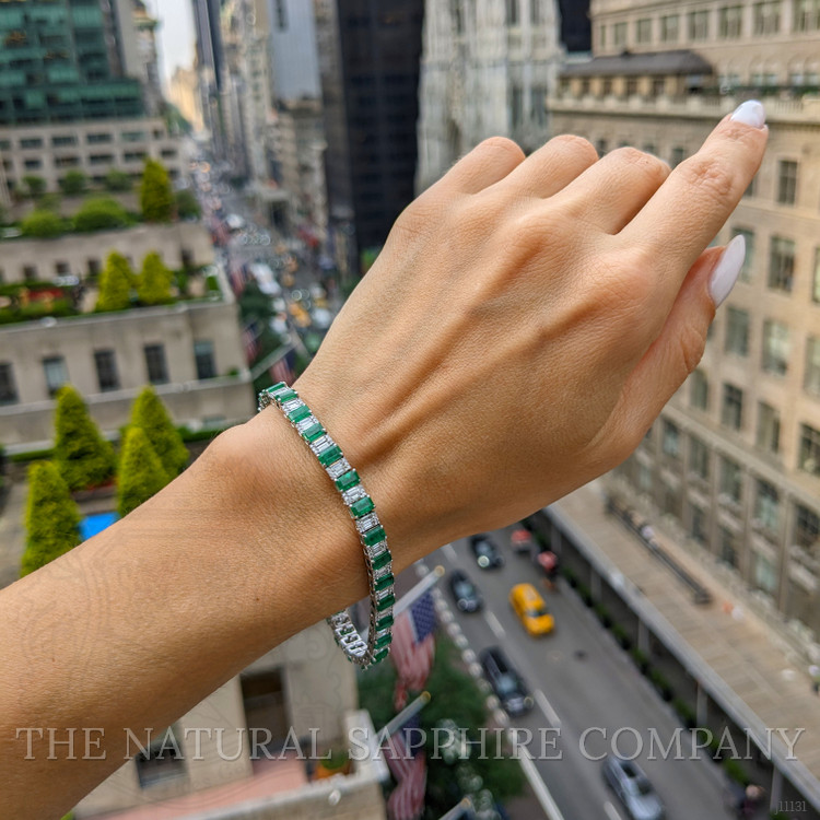 8.49 Ct.Tw. Emerald Natural Diamond Tennis/Line Bracelet, 18K White Gold