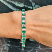 8.49 Ct.Tw. Emerald Natural Diamond Tennis/Line Bracelet, 18K White Gold Life Style