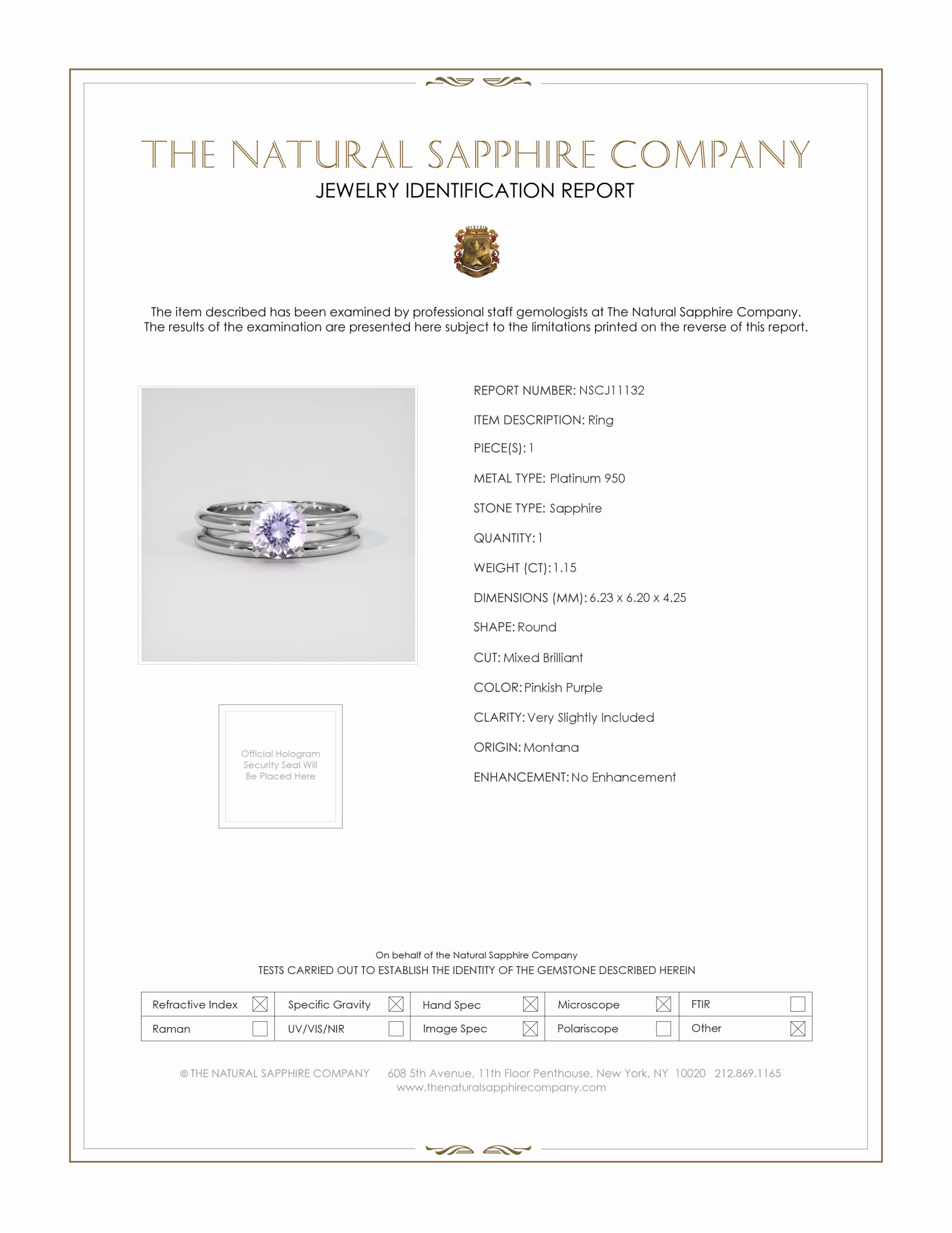 1.15 Ct. Pinkish Purple Sapphire Wedding Set Ring, Platinum 950