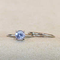 1.15 Ct. Pinkish Purple Sapphire Wedding Set Ring, Platinum 950 Life Style