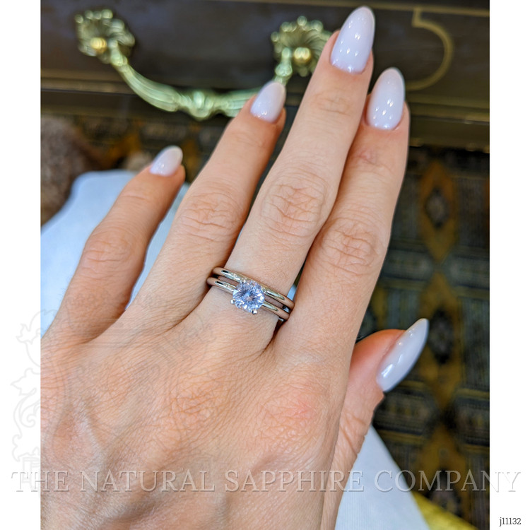 1.15 Ct. Pinkish Purple Sapphire Wedding Set Ring, Platinum 950