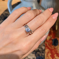 1.15 Ct. Pinkish Purple Sapphire Wedding Set Ring, Platinum 950 Life Style