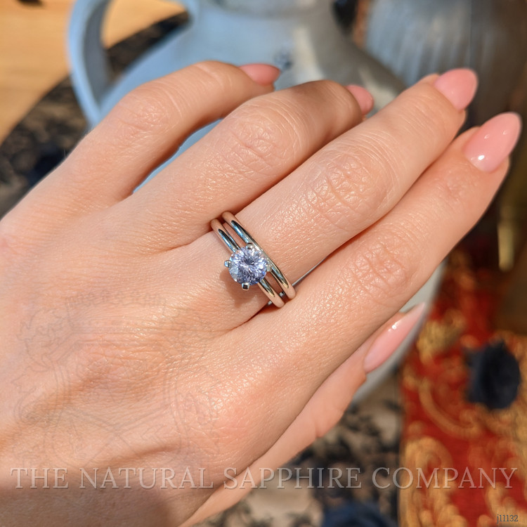 1.15 Ct. Pinkish Purple Sapphire Wedding Set Ring, Platinum 950