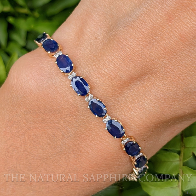 10.45 Ct.Tw. Blue Sapphire and Natural Diamond Tennis/Line Bracelet, 14K Yellow Gold