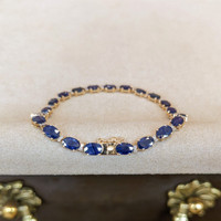 10.45 Ct.Tw. Blue Sapphire and Natural Diamond Tennis/Line Bracelet, 14K Yellow Gold Image