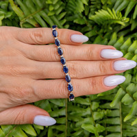 10.45 Ct.Tw. Blue Sapphire and Natural Diamond Tennis/Line Bracelet, 14K Yellow Gold Image