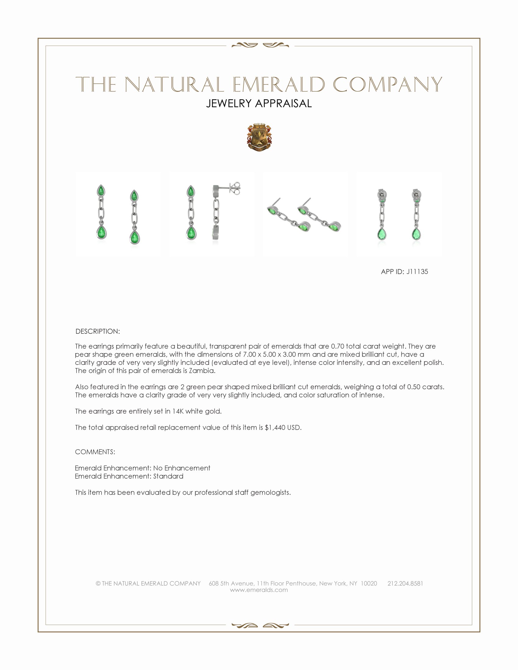 0.70 Ct.Tw. Emerald Bezel Earrings, 14K White Gold