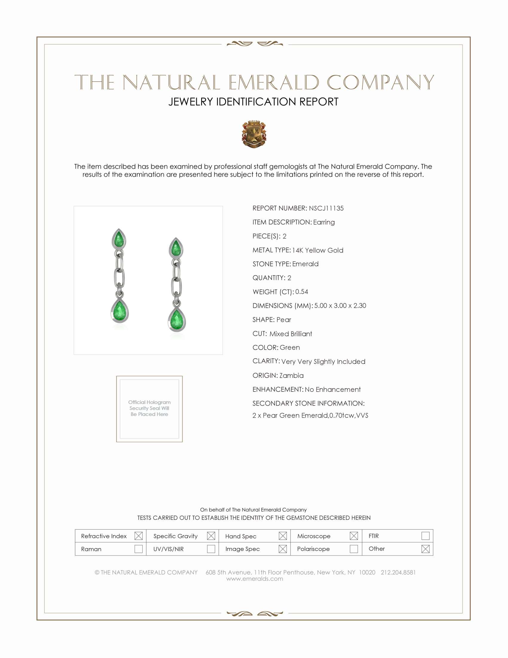 0.54 Ct.Tw. Emerald Emerald Bezel Earrings, 14K Yellow Gold