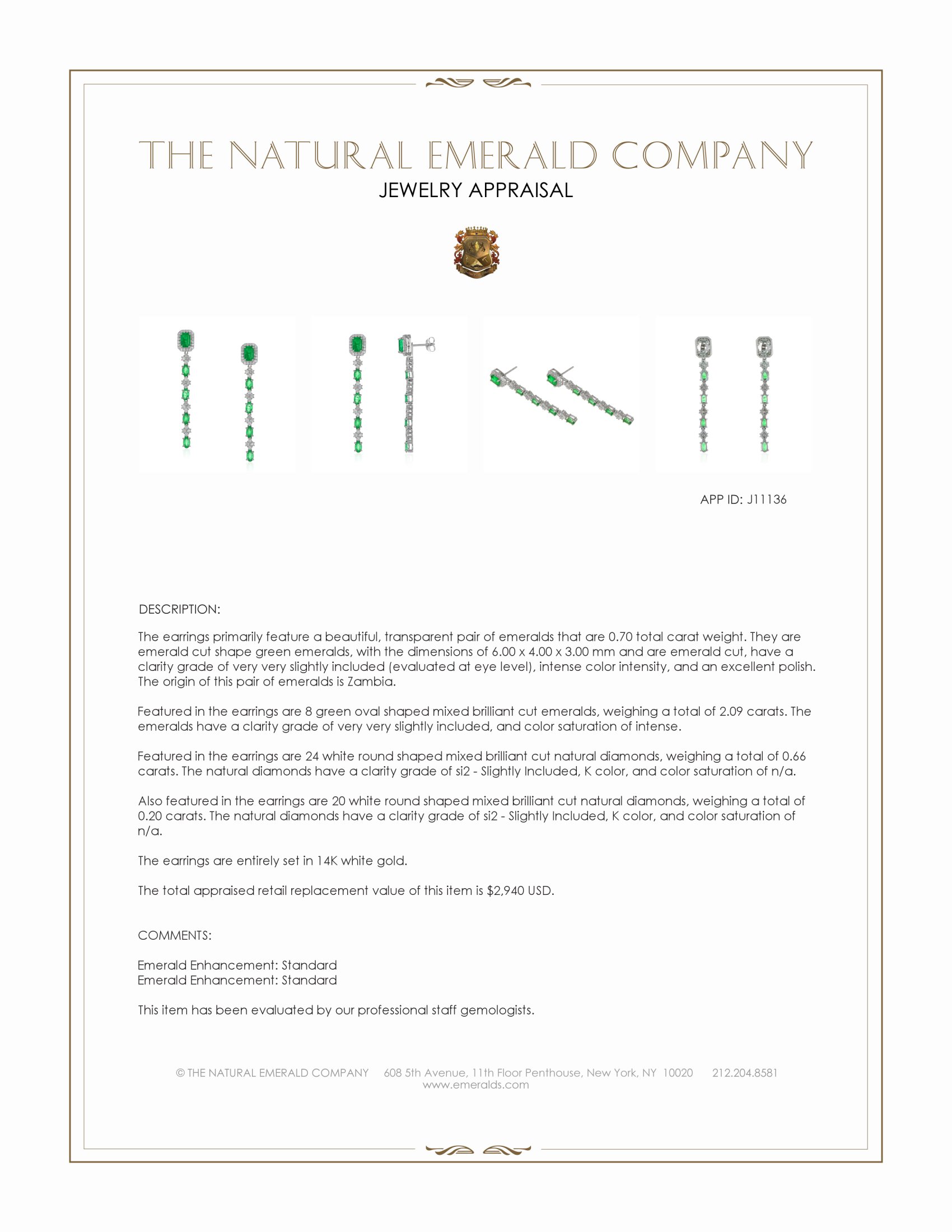 0.70 Ct.Tw. Emerald and Natural Diamond Halo Earrings, 14K White Gold