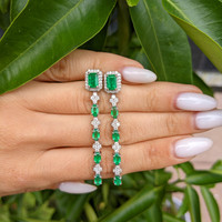 0.70 Ct.Tw. Emerald Emerald Drops Earrings, 14K White Gold Life Style