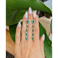 0.70 Ct.Tw. Emerald Emerald Drops Earrings, 14K White Gold Life Style