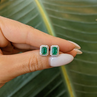 0.70 Ct.Tw. Emerald Emerald Drops Earrings, 14K White Gold Life Style