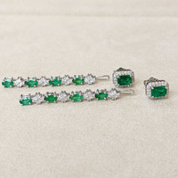 0.70 Ct.Tw. Emerald Emerald Drops Earrings, 14K White Gold Life Style