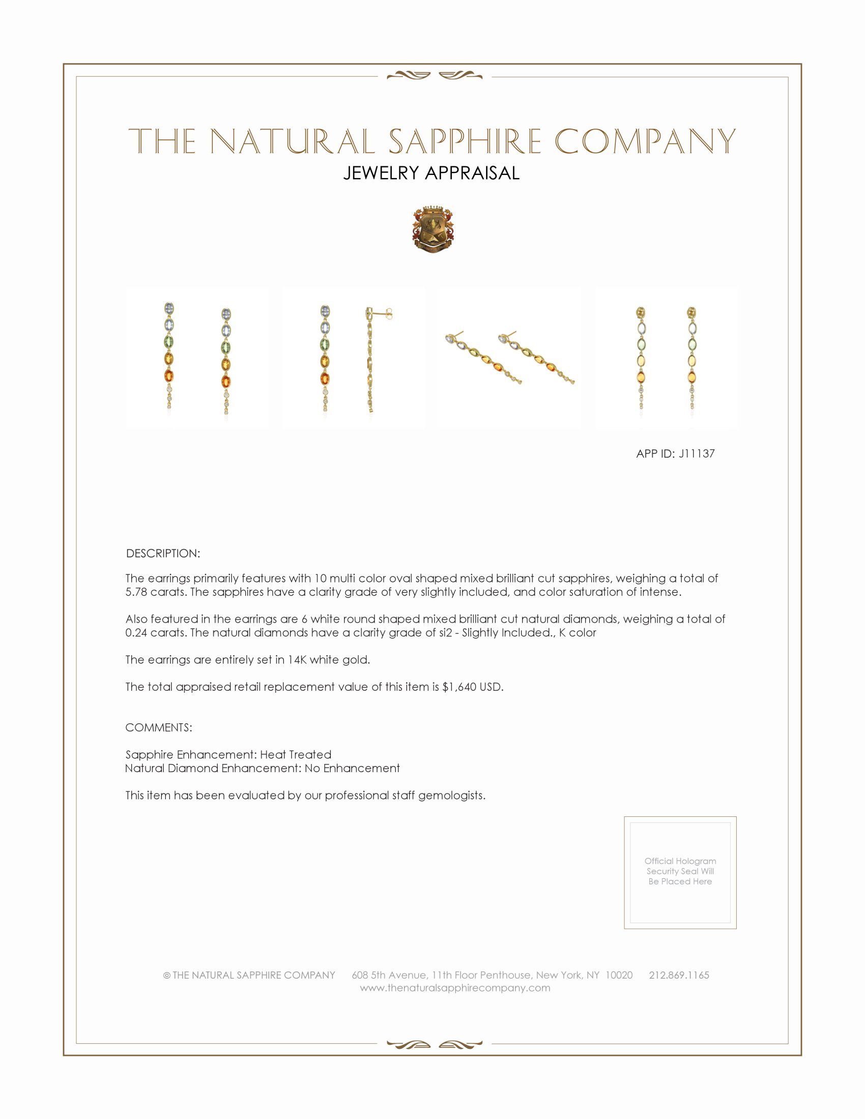 5.78 Ct.Tw. Multi Color Sapphire and Natural Diamond Bezel Earrings, 14K White Gold