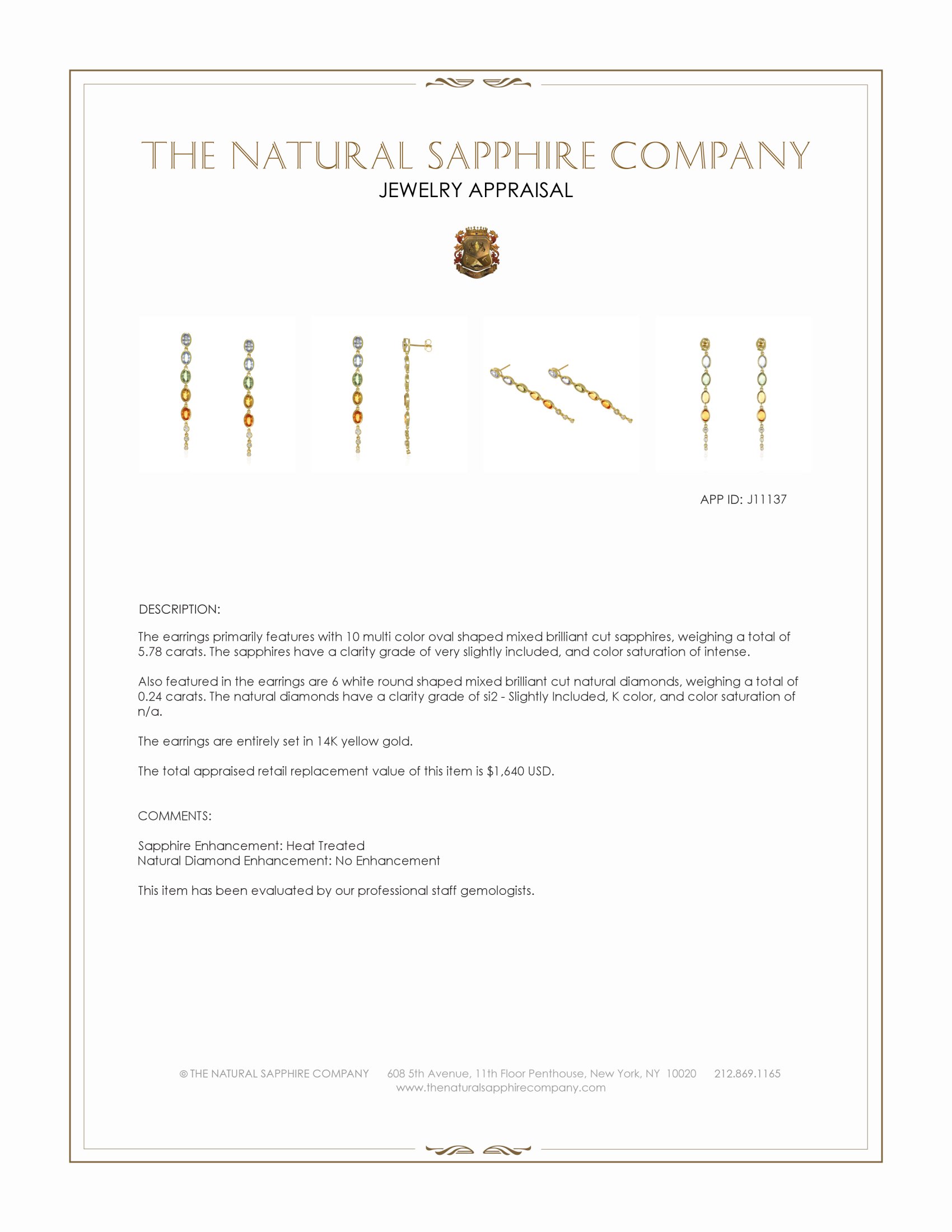5.78 Ct.Tw. Multi Color Sapphire and Natural Diamond Bezel Earrings, 14K Yellow Gold