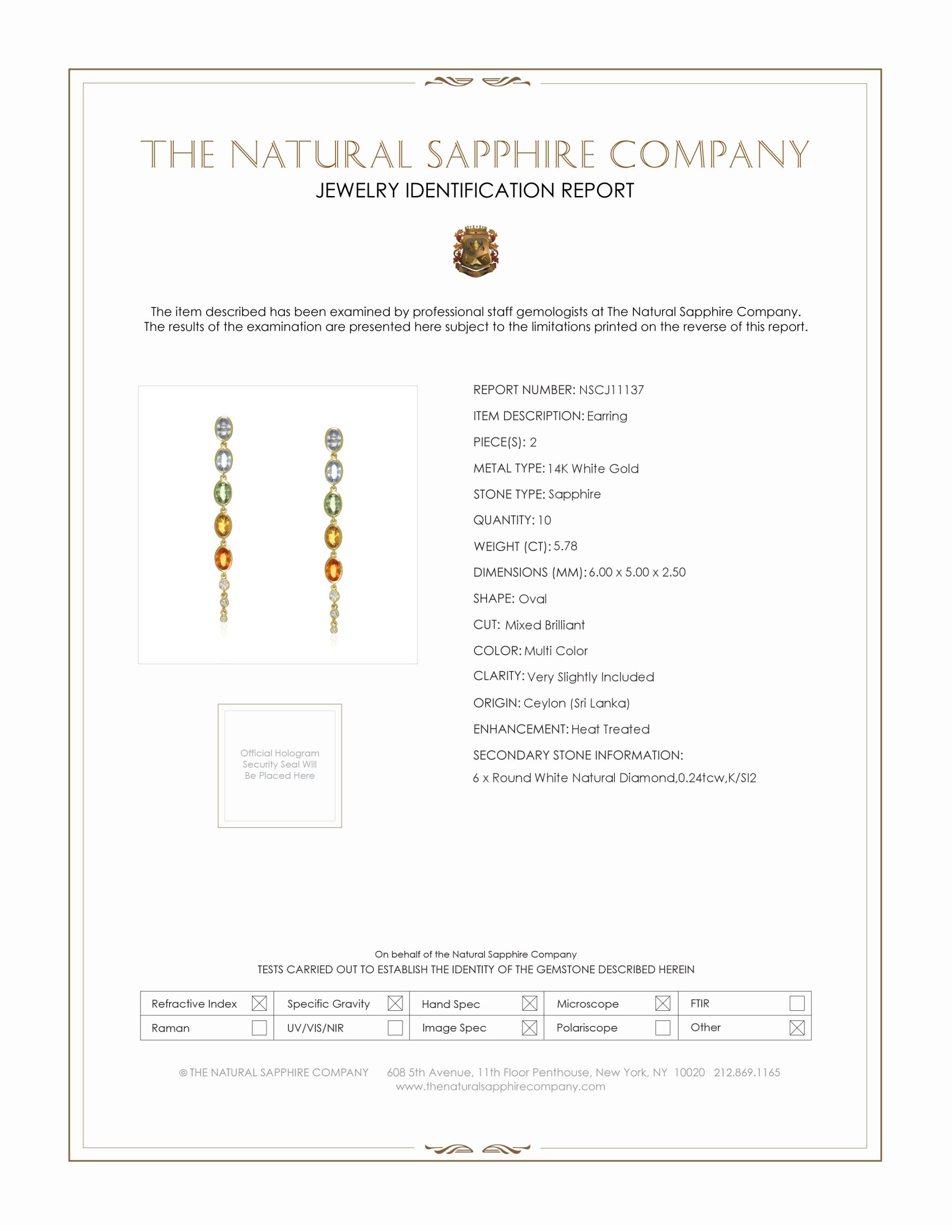 5.78 Ct.Tw. Multi Color Sapphire and Natural Diamond Bezel Earrings, 14K White Gold