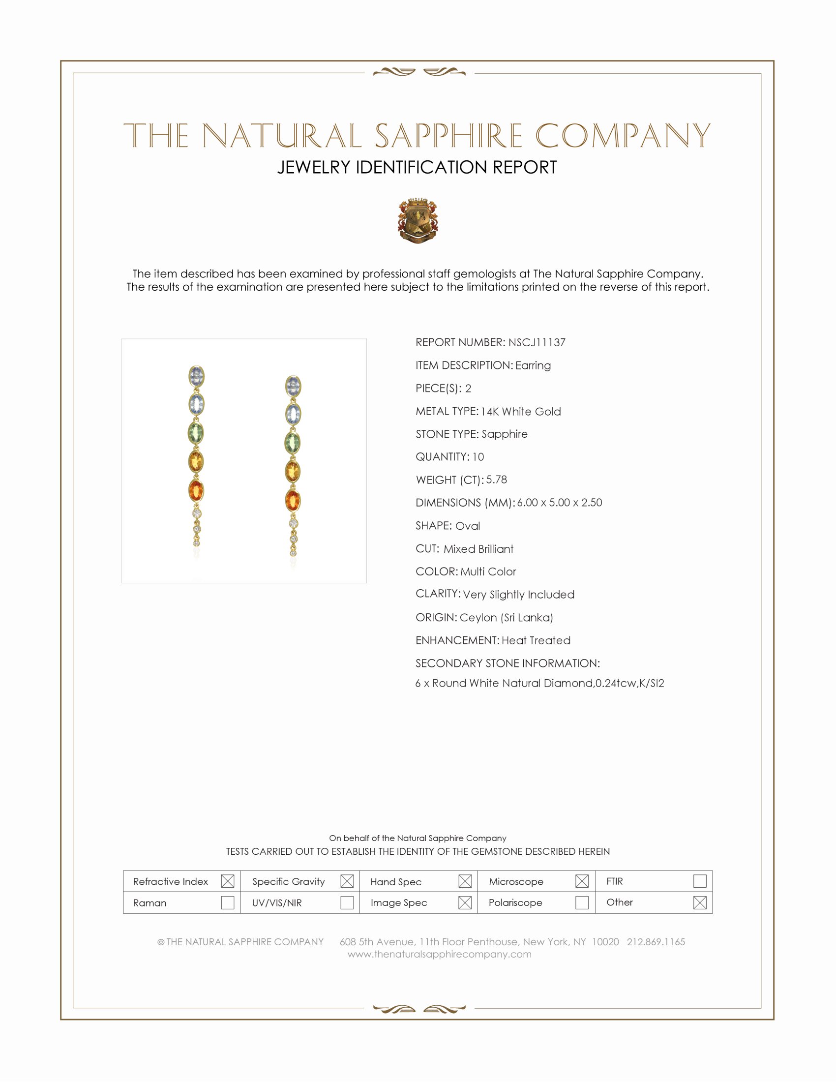 5.78 Ct.Tw. Multi Color Sapphire and Natural Diamond Bezel Earrings, 14K White Gold