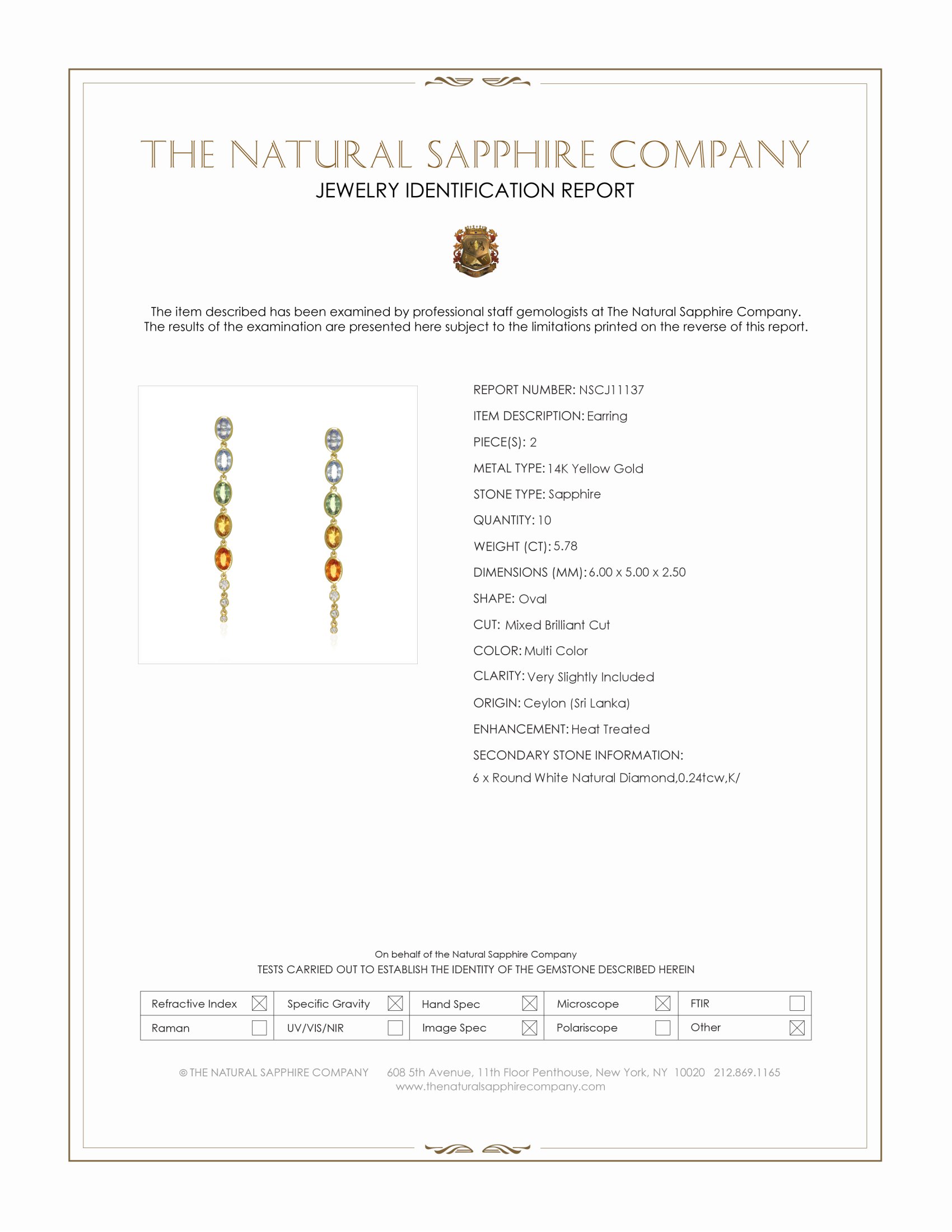 5.78 Ct.Tw. Multi Color Sapphire and Natural Diamond Bezel Earrings, 14K Yellow Gold