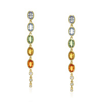 5.78 Ct.Tw. Multi Color Sapphire and Natural Diamond Bezel Earrings, 14K White Gold Video