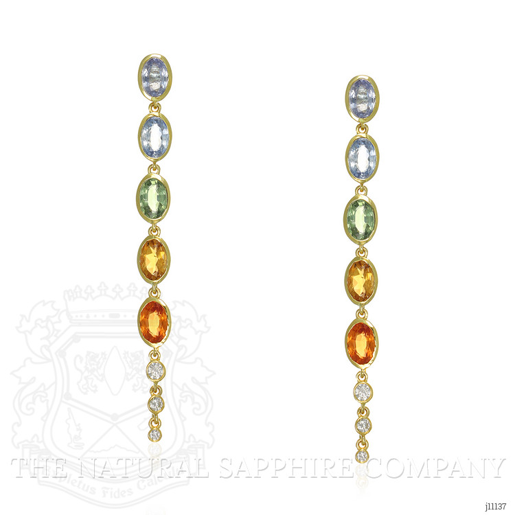 5.78 Ct.Tw. Multi Color Sapphire and Natural Diamond Bezel Earrings, 14K White Gold