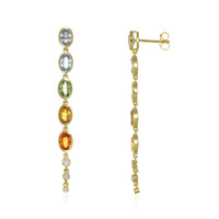 5.78 Ct.Tw. Multi Color Sapphire and Natural Diamond Bezel Earrings, 14K White Gold Image