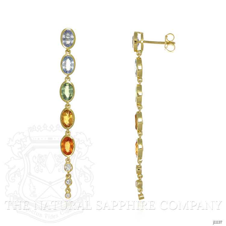 5.78 Ct.Tw. Multi Color Sapphire and Natural Diamond Bezel Earrings, 14K White Gold