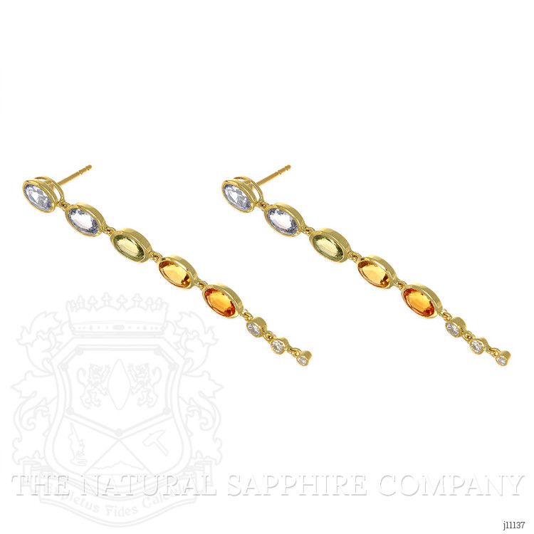 5.78 Ct.Tw. Multi Color Sapphire and Natural Diamond Bezel Earrings, 14K White Gold