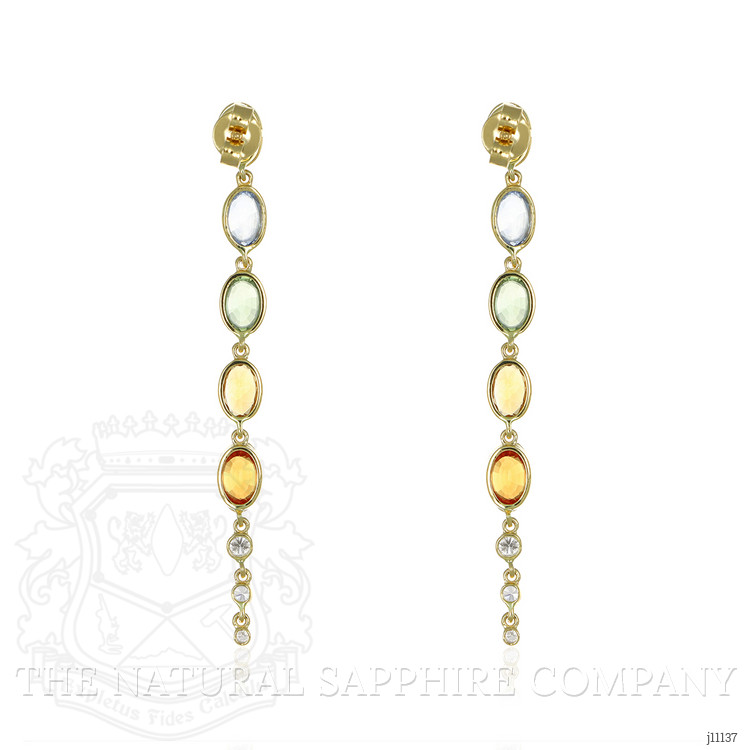 5.78 Ct.Tw. Multi Color Sapphire and Natural Diamond Bezel Earrings, 14K White Gold