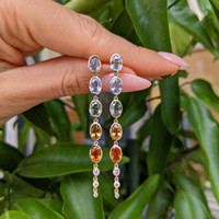 5.78 Ct.Tw. Multi Color Sapphire and Natural Diamond Bezel Earrings, 14K White Gold Life Style