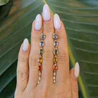 5.78 Ct.Tw. Multi Color Sapphire and Natural Diamond Bezel Earrings, 14K White Gold Life Style